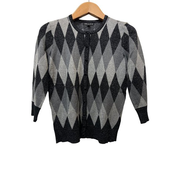 Cable and Gauge Top and Cardigan Sweater Set Metallic Argyle - Picture 9 of 11